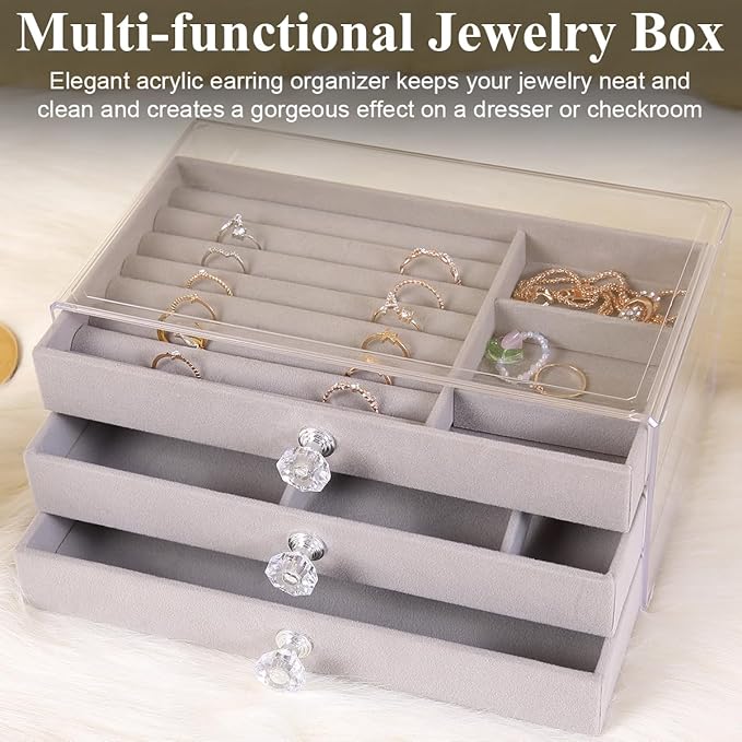 Elegant 3-Drawer Jewelry Box with Plush Velvet Interior
