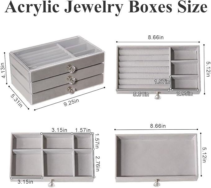 Elegant 3-Drawer Jewelry Box with Plush Velvet Interior