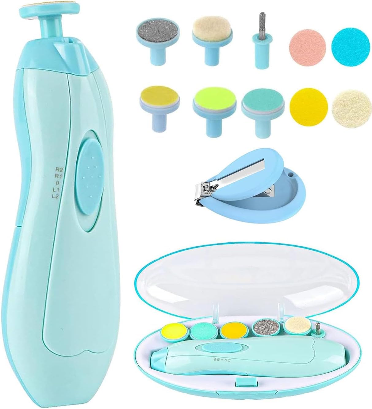 12-in-1 Electric Baby Nail Trimmer & Clippers with LED Light – Safe & Gentle Nail File for Newborns and Toddlers, Includes 4 Replacement Pads & Nail Cutter