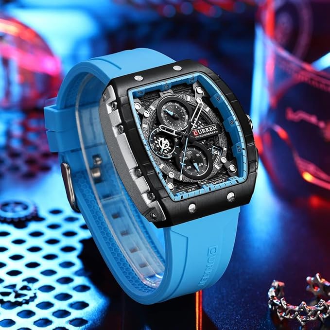 Men's waterproof chronograph watch with silicone strap
