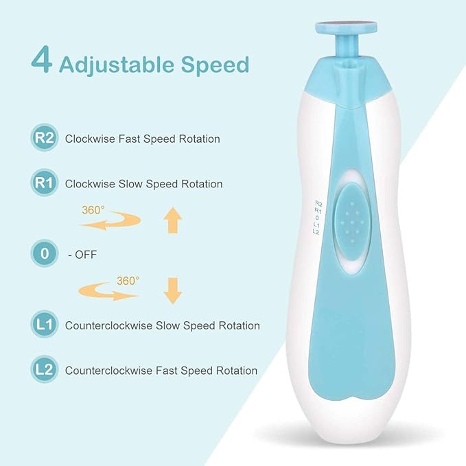 12-in-1 Electric Baby Nail Trimmer & Clippers with LED Light – Safe & Gentle Nail File for Newborns and Toddlers, Includes 4 Replacement Pads & Nail Cutter