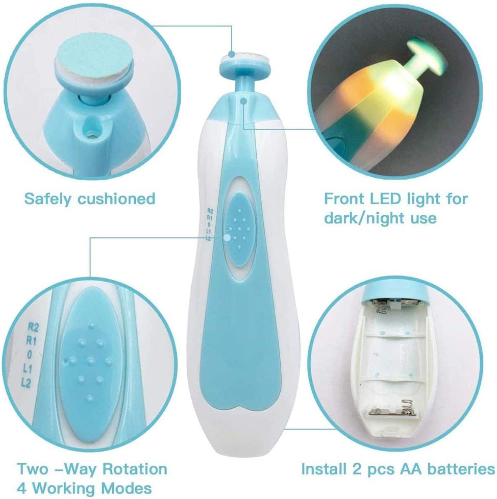 12-in-1 Electric Baby Nail Trimmer & Clippers with LED Light – Safe & Gentle Nail File for Newborns and Toddlers, Includes 4 Replacement Pads & Nail Cutter