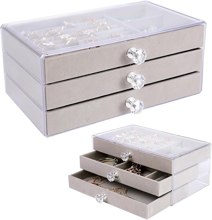 Elegant 3-Drawer Jewelry Box with Plush Velvet Interior