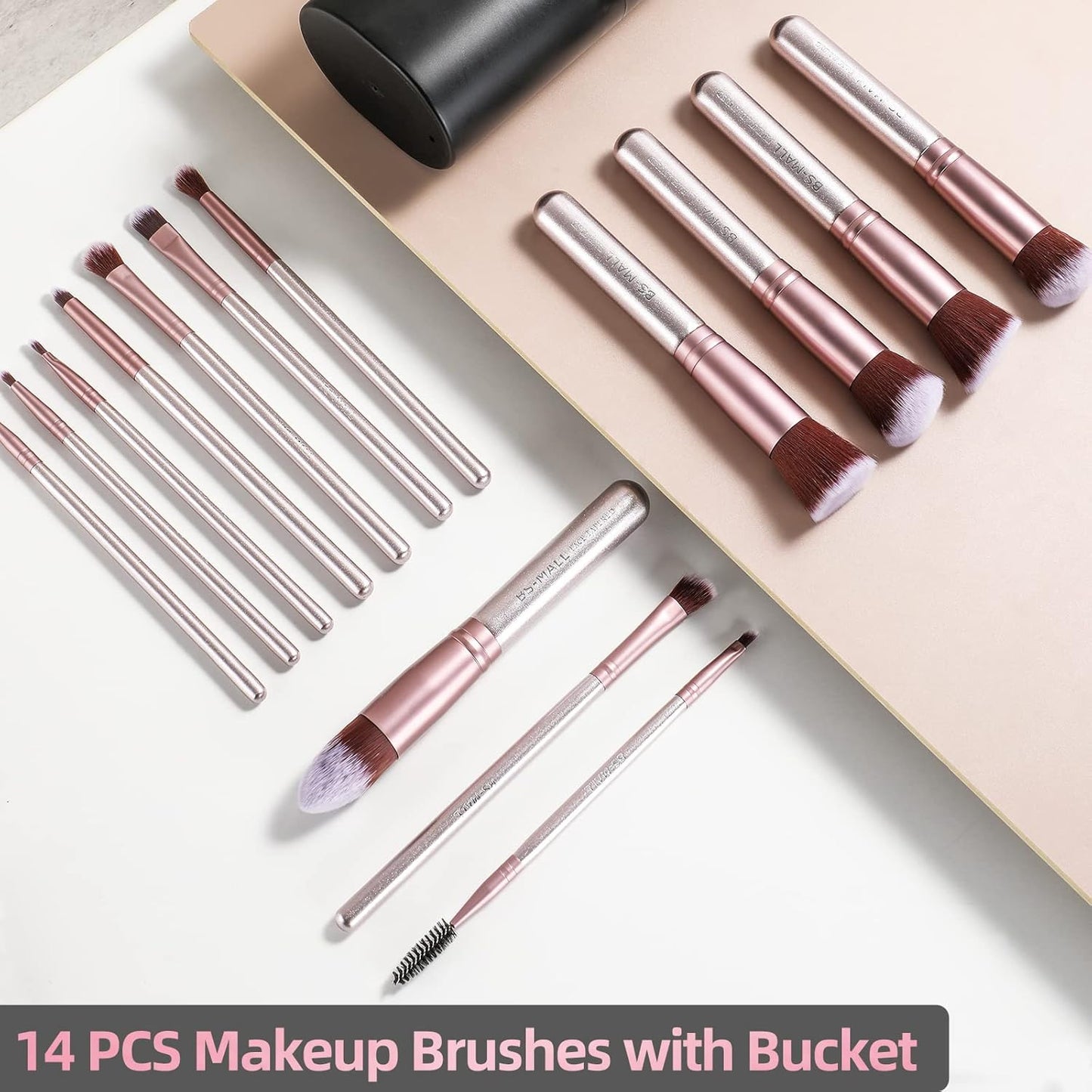 BS-MALL™ 14-Piece Premium Synthetic Makeup Brush Set – Foundation, Powder, Concealer & Eyeshadow Brushes