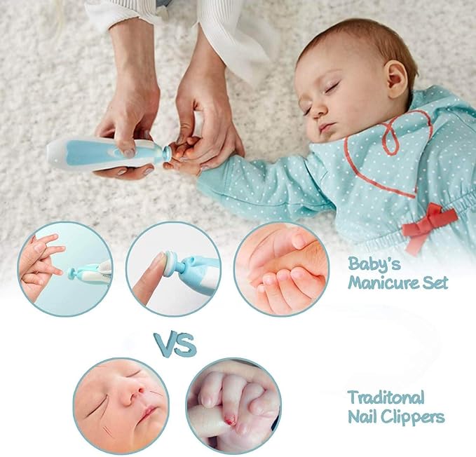 12-in-1 Electric Baby Nail Trimmer & Clippers with LED Light – Safe & Gentle Nail File for Newborns and Toddlers, Includes 4 Replacement Pads & Nail Cutter