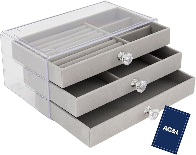 Elegant 3-Drawer Jewelry Box with Plush Velvet Interior