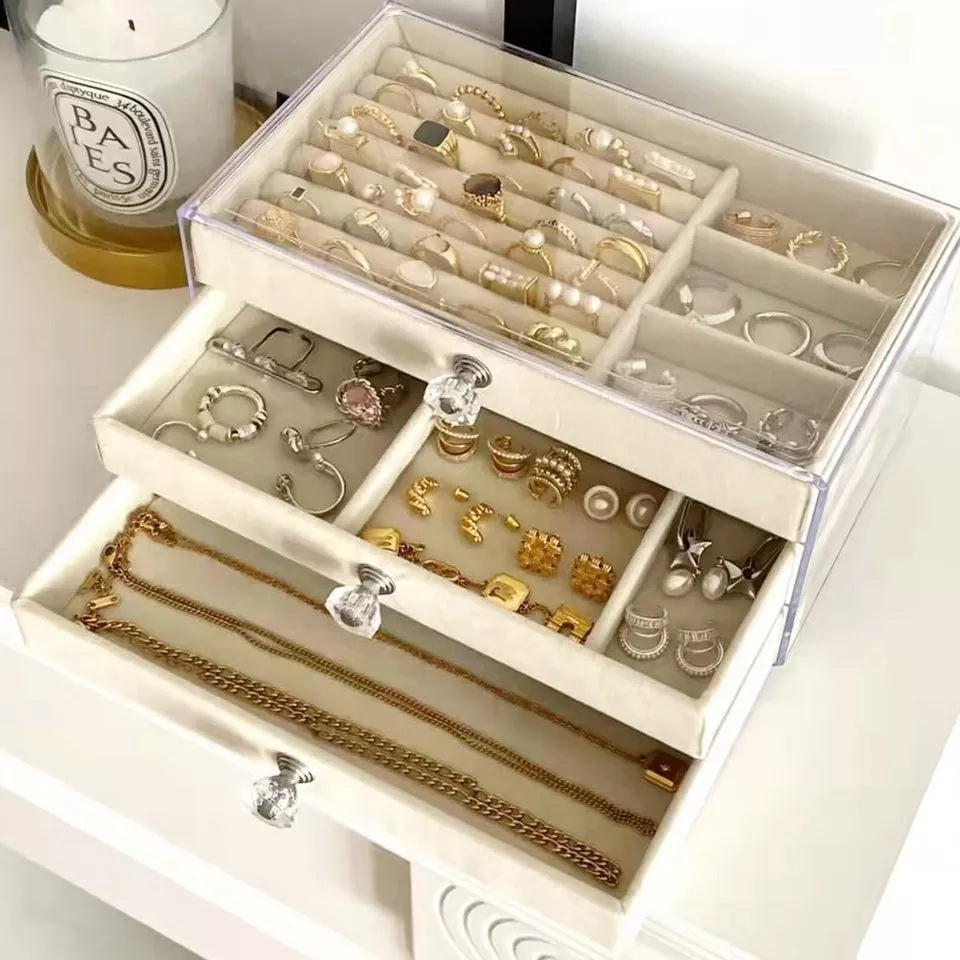 Elegant 3-Drawer Jewelry Box with Plush Velvet Interior