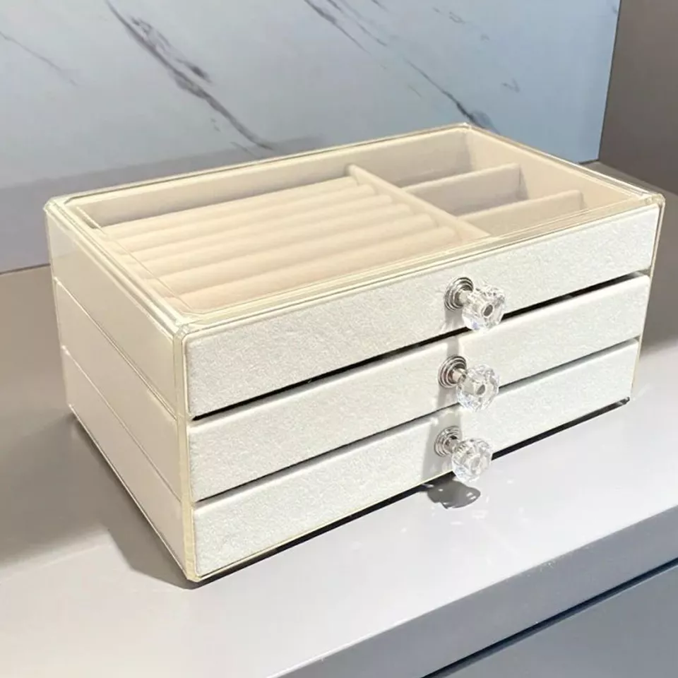 Elegant 3-Drawer Jewelry Box with Plush Velvet Interior