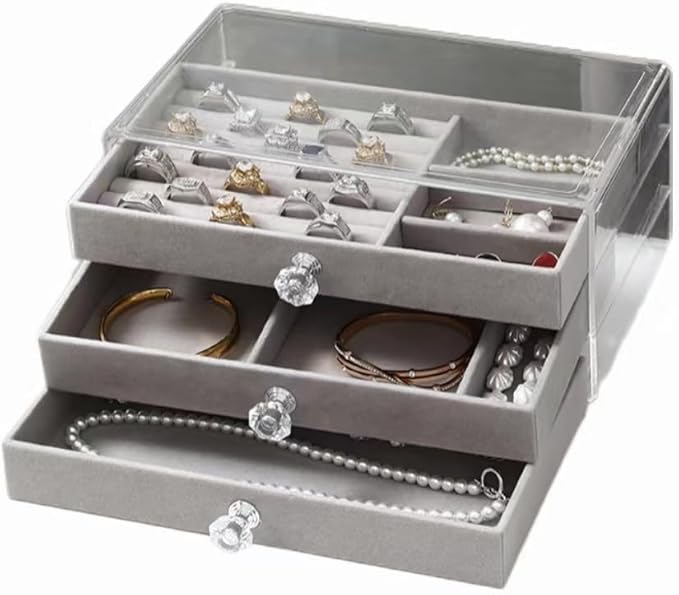 Elegant 3-Drawer Jewelry Box with Plush Velvet Interior
