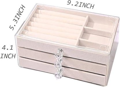 Elegant 3-Drawer Jewelry Box with Plush Velvet Interior