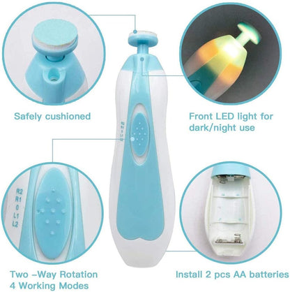 12-in-1 Electric Baby Nail Trimmer & Clippers with LED Light – Safe & Gentle Nail File for Newborns and Toddlers, Includes 4 Replacement Pads & Nail Cutter