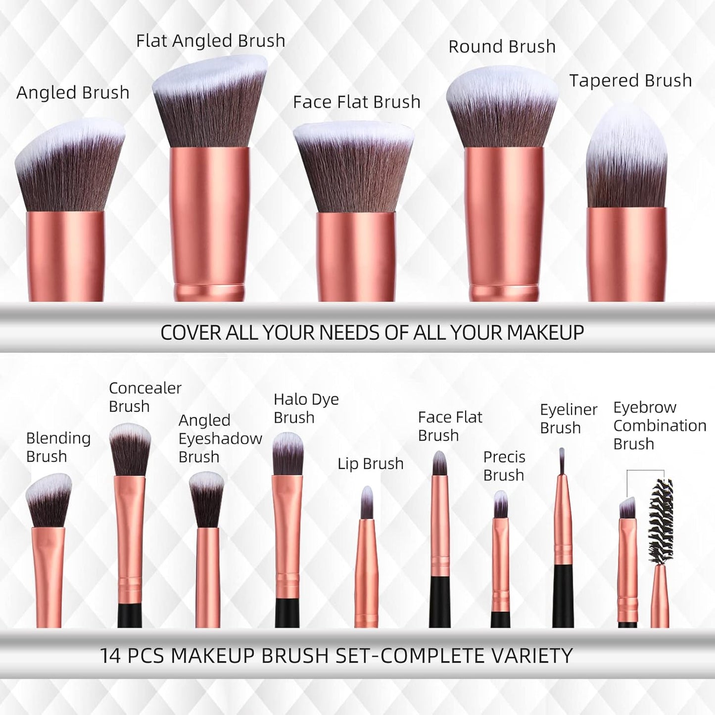 BS-MALL™ 14-Piece Premium Synthetic Makeup Brush Set – Foundation, Powder, Concealer & Eyeshadow Brushes