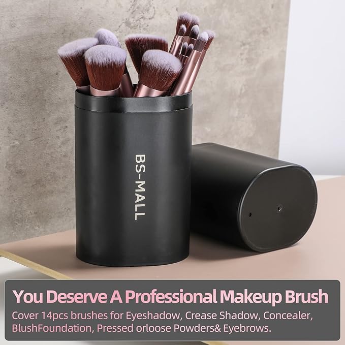 BS-MALL™ 14-Piece Premium Synthetic Makeup Brush Set – Foundation, Powder, Concealer & Eyeshadow Brushes