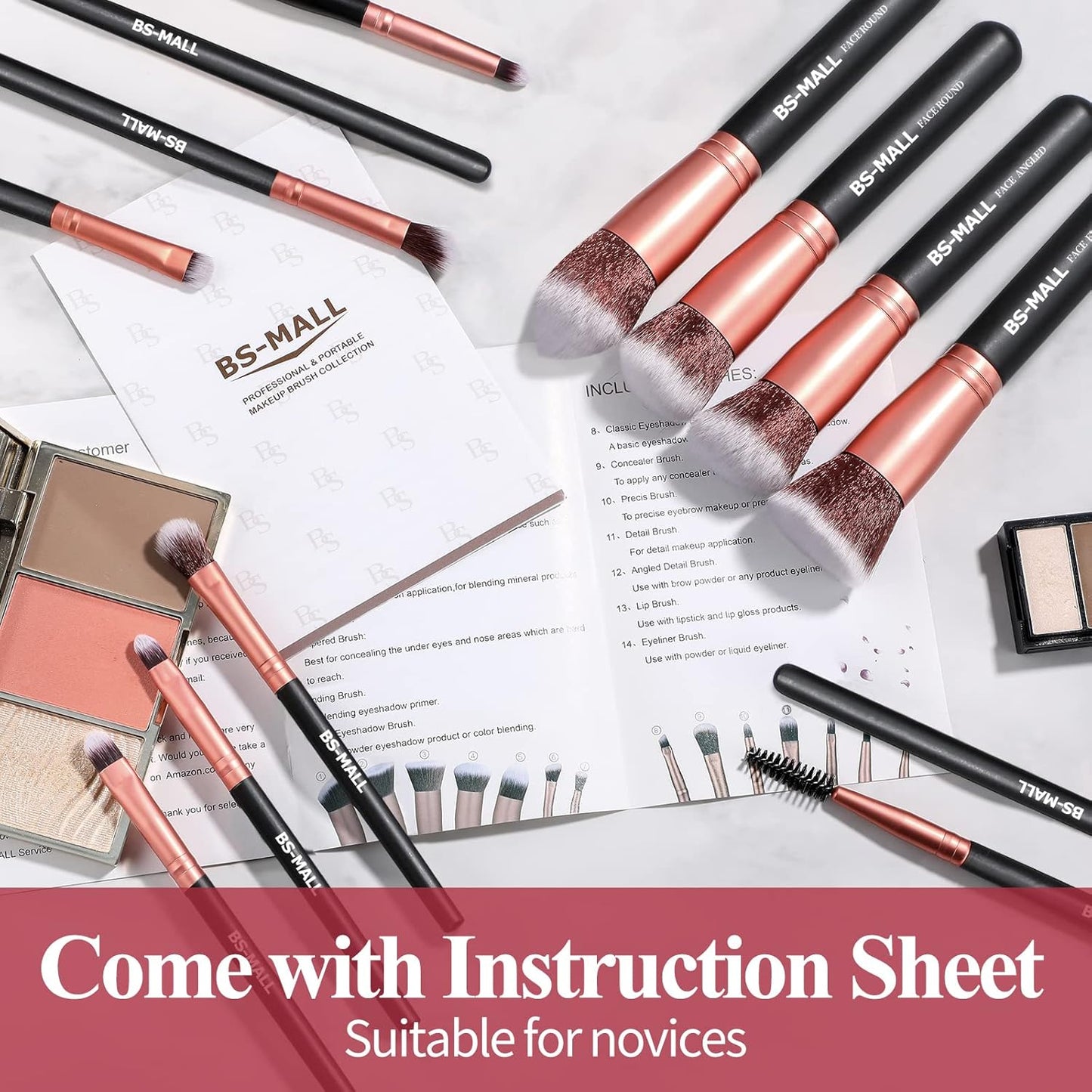 BS-MALL™ 14-Piece Premium Synthetic Makeup Brush Set – Foundation, Powder, Concealer & Eyeshadow Brushes