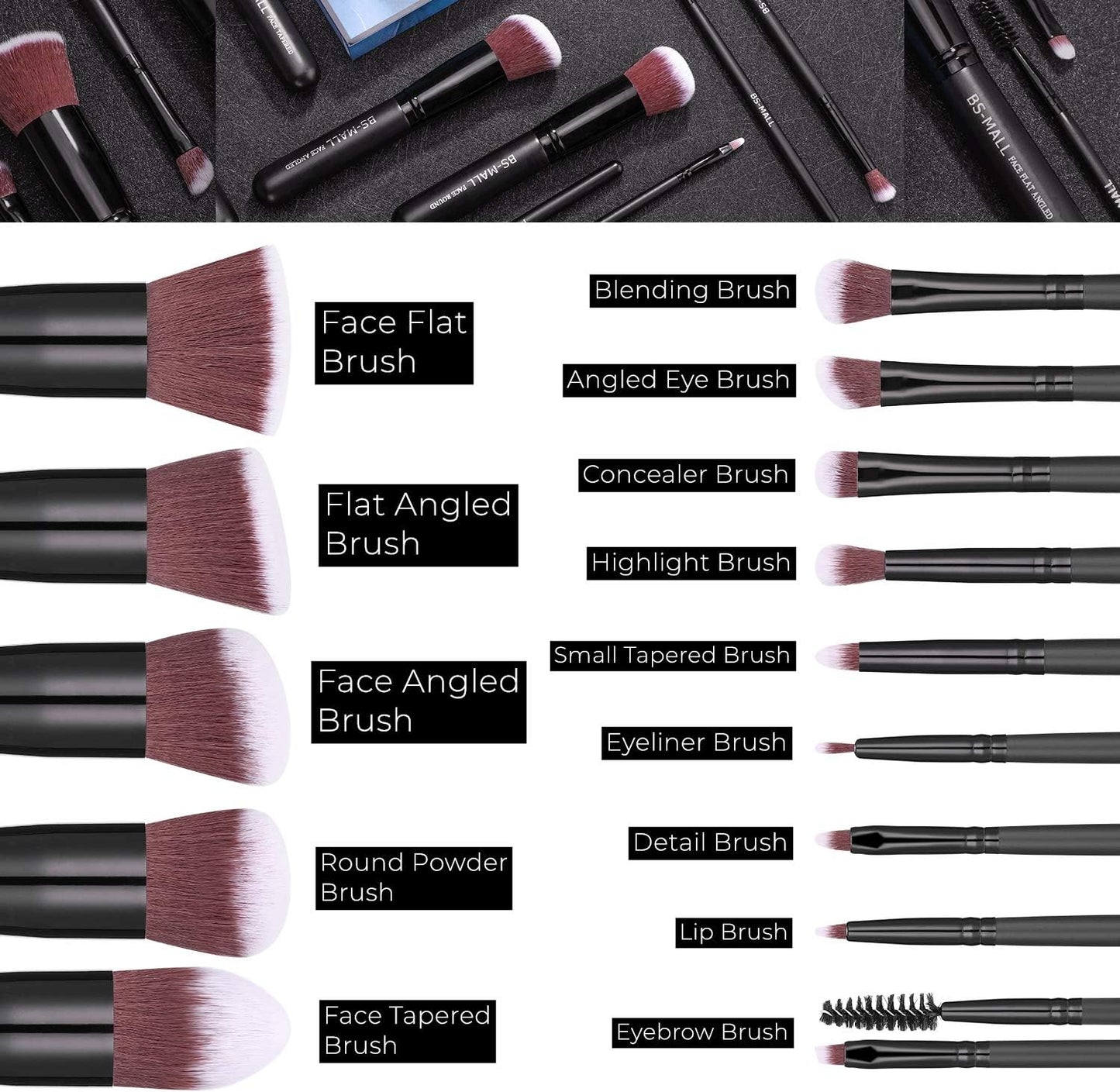 BS-MALL™ 14-Piece Premium Synthetic Makeup Brush Set – Foundation, Powder, Concealer & Eyeshadow Brushes