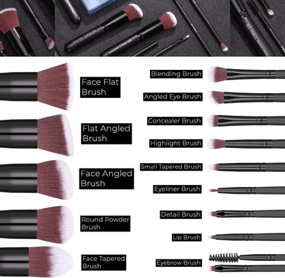 BS-MALL™ 14-Piece Premium Synthetic Makeup Brush Set – Foundation, Powder, Concealer & Eyeshadow Brushes