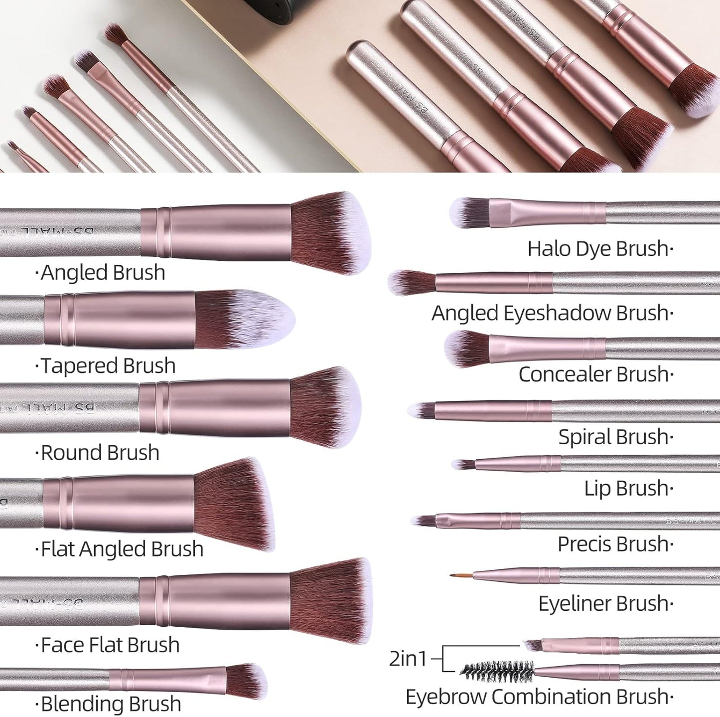 BS-MALL™ 14-Piece Premium Synthetic Makeup Brush Set – Foundation, Powder, Concealer & Eyeshadow Brushes