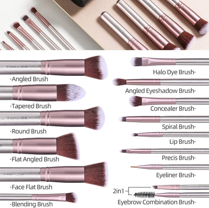 BS-MALL™ 14-Piece Premium Synthetic Makeup Brush Set – Foundation, Powder, Concealer & Eyeshadow Brushes