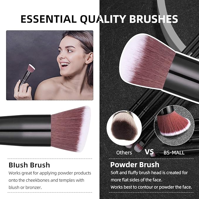 BS-MALL™ 14-Piece Premium Synthetic Makeup Brush Set – Foundation, Powder, Concealer & Eyeshadow Brushes