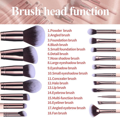 BS-MALL 18-Piece Makeup Brush Set – Soft Synthetic Brushes for Foundation, Powder, Concealer & Eyeshadow + 5 Blending Sponges & Chic Pink Holder (A-Pink)
