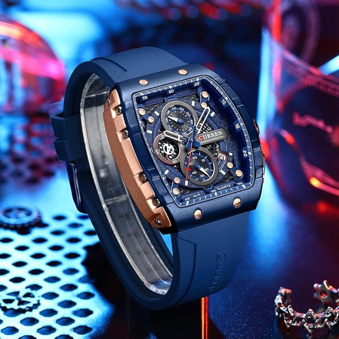 Men's waterproof chronograph watch with silicone strap