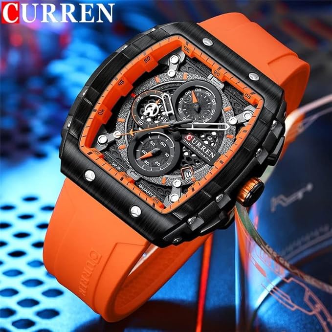 Men's waterproof chronograph watch with silicone strap