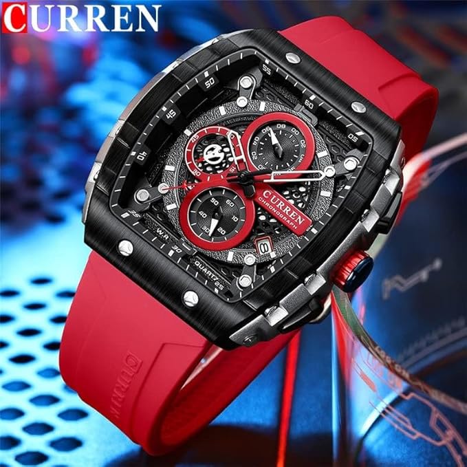 Men's waterproof chronograph watch with silicone strap