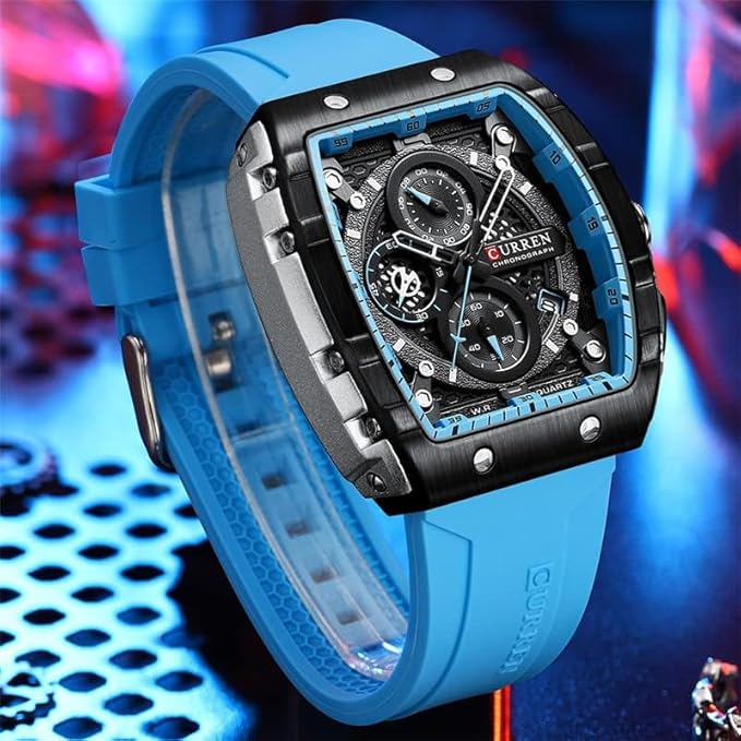 Men's waterproof chronograph watch with silicone strap