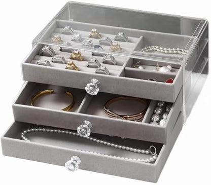 Elegant 3-Drawer Jewelry Box with Plush Velvet Interior